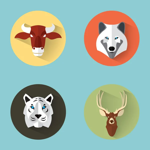 Set de retratos de animales con diseño plano — Vector de stock