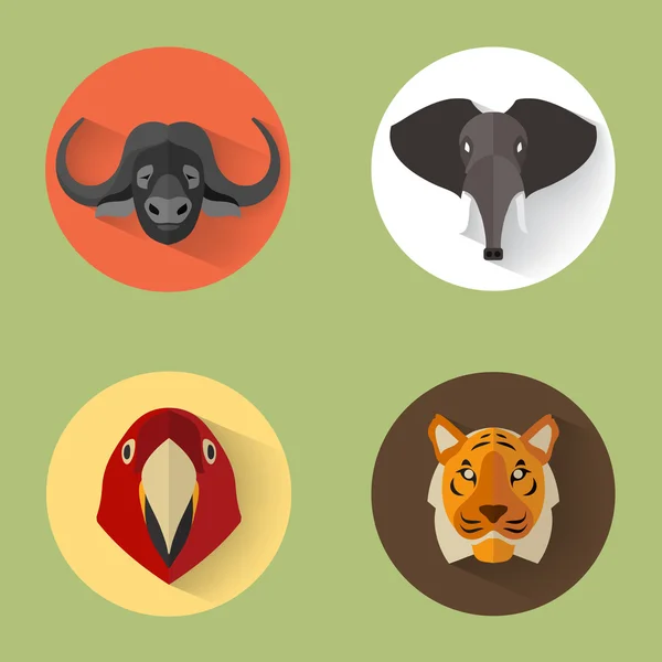 Set de retratos de animales con diseño plano — Archivo Imágenes Vectoriales