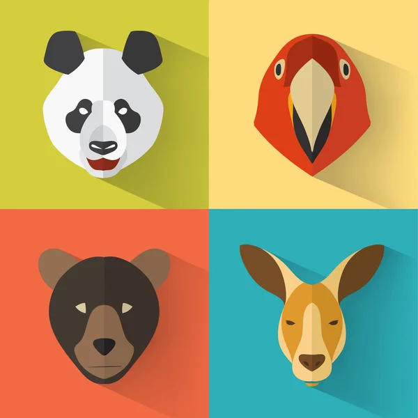 Set de retratos de animales con diseño plano — Vector de stock