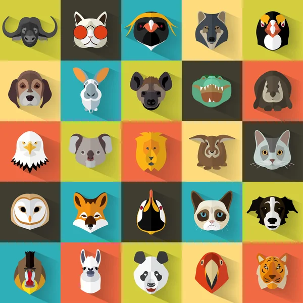 Conjunto de Retratos de Animais — Vetor de Stock