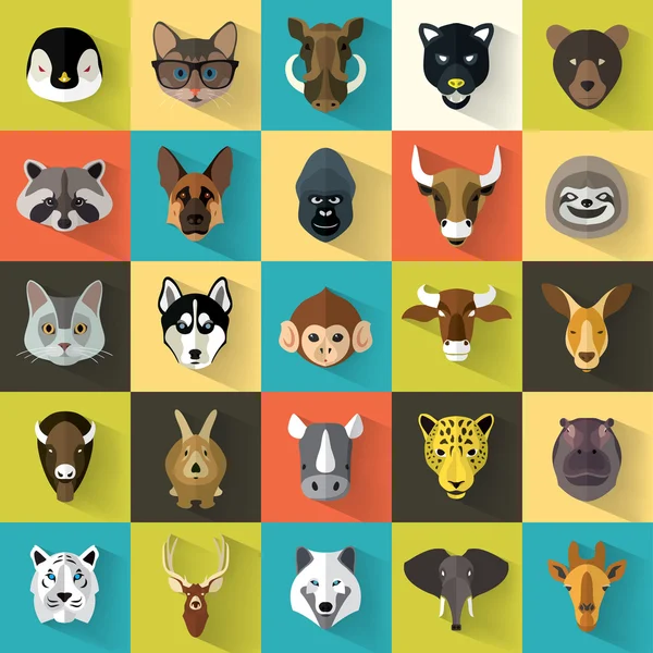 Conjunto de Retratos de Animais — Vetor de Stock