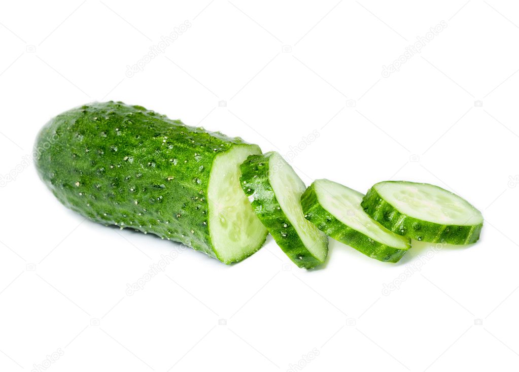 Cucumber and slices isolated on white