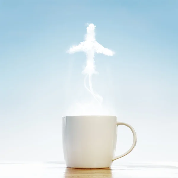 Uçak sembolü ile kahve fincanı — Stok fotoğraf