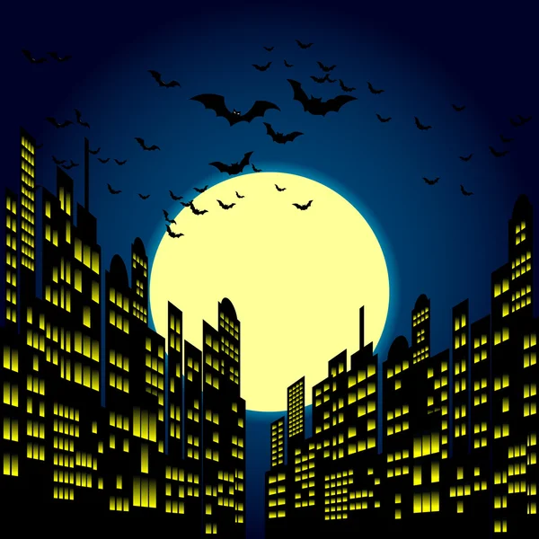 Stil Cartoon Nacht Stadt Skyline Hintergrund. — Stockvektor