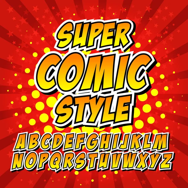 Komik alfabe seti. Harfler, çocukların illüstrasyonlar, Web siteleri, çizgi roman, afiş. — Stok Vektör