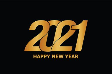 2021 Siyah zemin üzerinde mutlu yıllar, 2021 altın harfli vektör tasarımı.