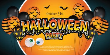 Balon süslemeli Cadılar Bayramı bayrağınız kutlu olsun. Çizer Vektör Eps 10