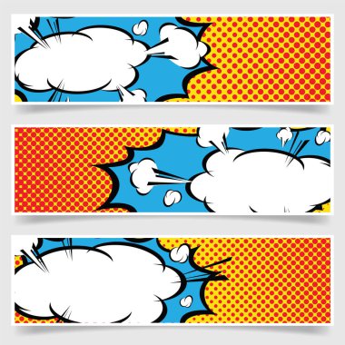 Sarı arka plan pop-art patlama balonu seti - çizgi roman. Vektör illüstrasyonu