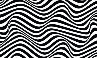 Wavy lines. Twisted duotone backgrounds. Abstract pattern from lines, halftone effect. Black and white texture. Minimalistic design template for poster, banner, cover, postcard