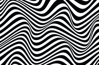 Wavy lines. Twisted duotone backgrounds. Abstract pattern from lines, halftone effect. Black and white texture. Minimalistic design template for poster, banner, cover, postcard