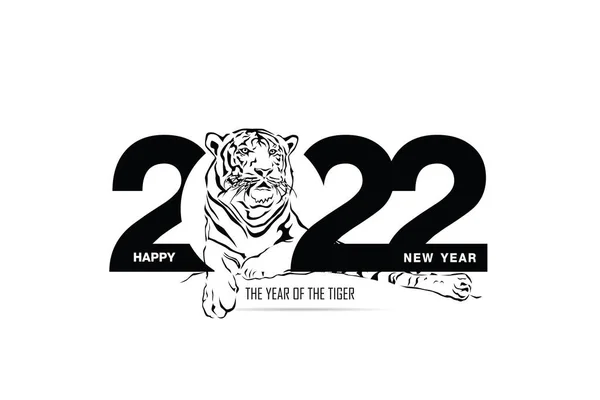 2022 yılının kutlu olsun kaplan siyah beyaz çizgiler çiziyor afiş, broşür, pankart, davetiye, davetiye, vektör çizimi için beyaz arka planda 2022 numara.