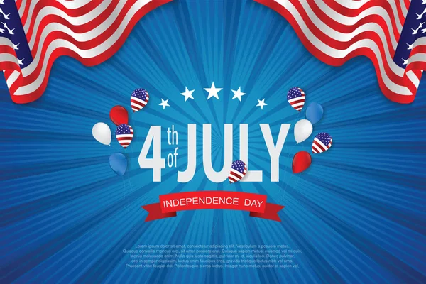 Jour Indépendance États Unis Ballons Drapeau Américain Décor 4Th Juillet — Image vectorielle