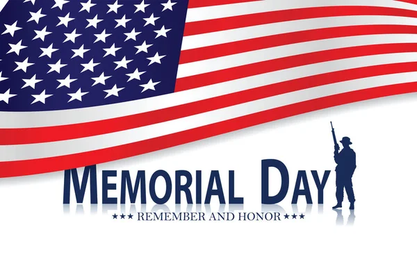 Memorial Day Lembre Honre Bandeira Dos Estados Unidos Soldado Segurando —  Vetores de Stock