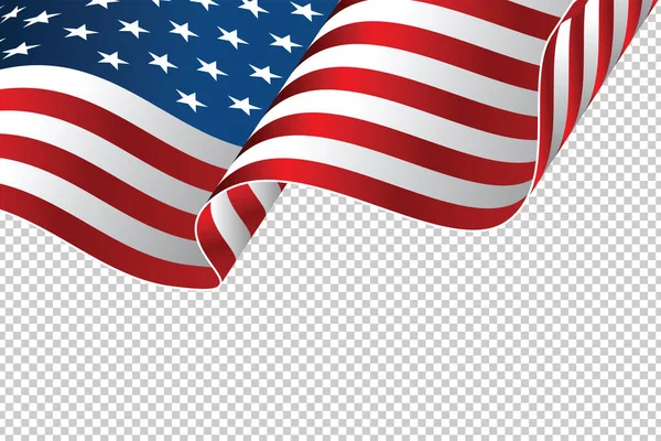 Amerika Birleşik Devletleri bayrağını sallıyor. Bağımsızlık Günü için dalgalı Amerikan Bayrağı. Şeffaf arkaplanda Amerikan bayrağı - vektör illüstrasyonu.