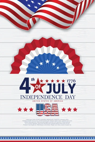 美国独立日快乐贺卡 横向矢量插图 7月4日美国假日设计元素与美国国旗与曲线 — 图库矢量图片