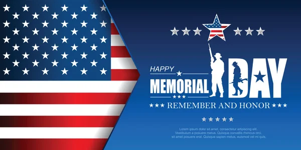 Memorial Day Remember Honor United States Flag Soldier Holding Gun — Stock Vector