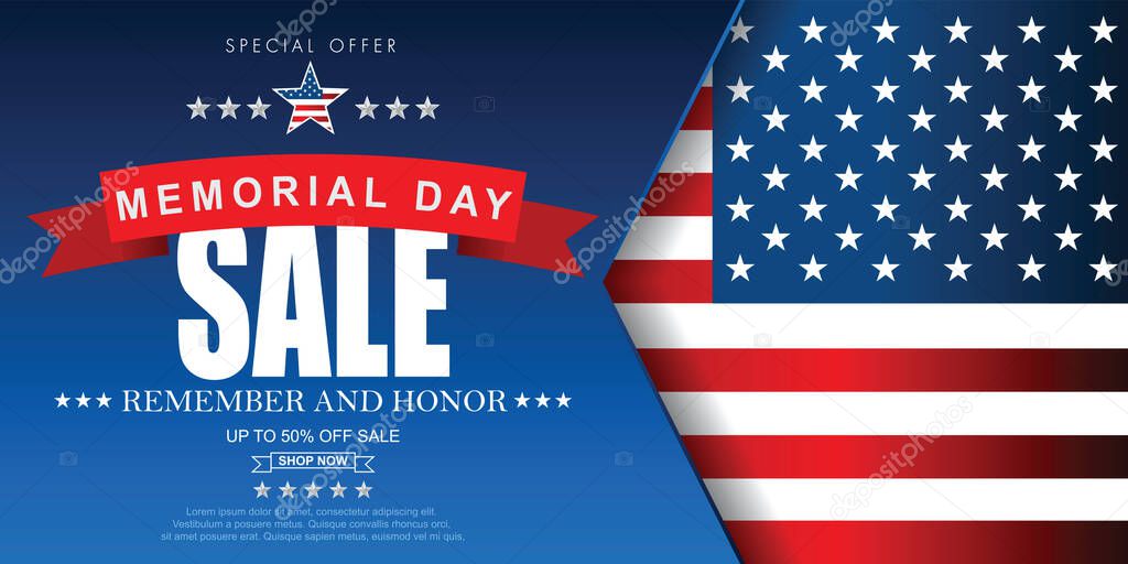 Memorial day sale vector banner template. Illustrator Vector Eps 10.