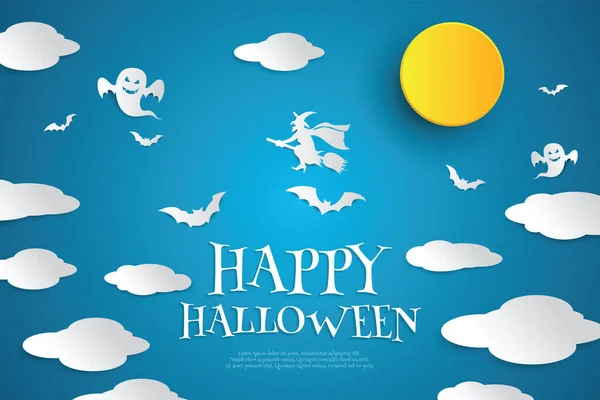 Happy Halloween Banner Oder Party Einladung Hintergrund Mit Nächtlichen Wolken — Stockvektor