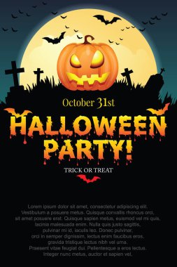 Balkabağı hayaleti ve mezarı olan Cadılar Bayramı partisi posteri.