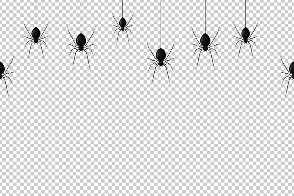 Vector Realistic Isolated Seamless Pattern Hanging Spiders Decoration Covering Transparent — Stock Vector