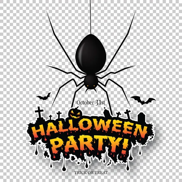 Boldog Halloween Kártyát Pókokkal Átlátszó Háttérben Hátborzongató Háttér Halloweenkor Vektorillusztráció — Stock Vector
