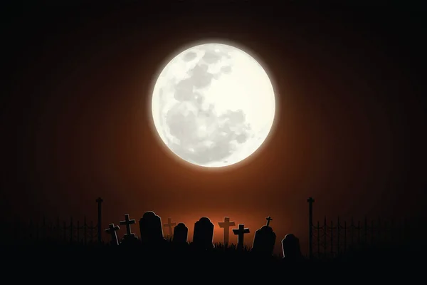 Страшні Ночі Повних Місячних Ночах Могилах Жахливі Атмосфери Фону Хеллоуїна — стоковий вектор