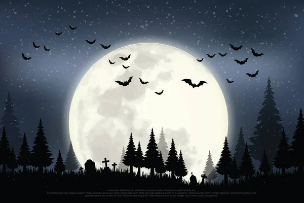 Aterrador Bosque Pinos Con Tumbas Una Noche Luna Llena Enjambre — Vector de stock