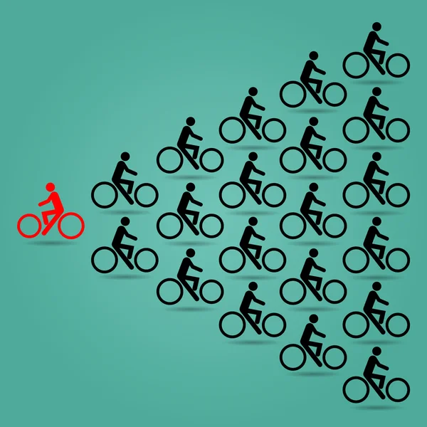 Red cyclists in the opposite direction of the bike is black. — Stock Vector