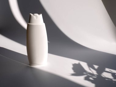 Kozmetik ürünleri, şampuan, jöle ve gölgeli vücut bakım ürünleri için beyaz boş bir konteynır. Tasarımcı düzeni