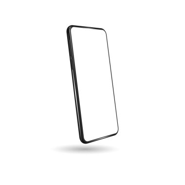 Beyaz arka planda boş ekranı olan gerçekçi akıllı telefon modeli. Vektör çizimi. yazdırma ve web ögeleri, oyun ve uygulama düzeni için.