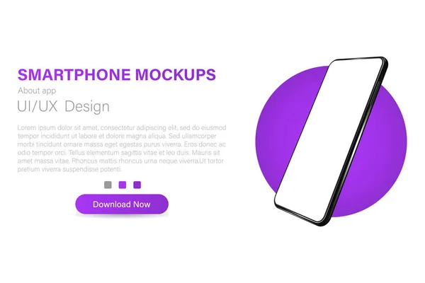 Dönüşümlü pozisyonda boş ekranlı akıllı telefon. Bir cep telefonunun 3 boyutlu izometrik vektör çizimi. Akıllı telefon perspektifte. Infographic veya sunum arayüzü tasarımı için şablon.