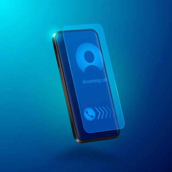 Inkomende Oproep Smartphone Scherm Realistische Zwarte Mobiele Telefoon Isometrische Weergave — Stockvector