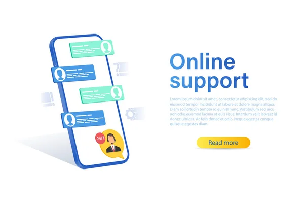 Web Banner Met Online Support Concept Helpdesk Helpt Gaan Met — Stockvector