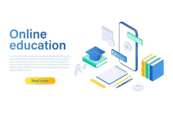 Concepto Isométrico Diseño Moderno Educación Línea Para Sitio Web Sitio — Vector de stock