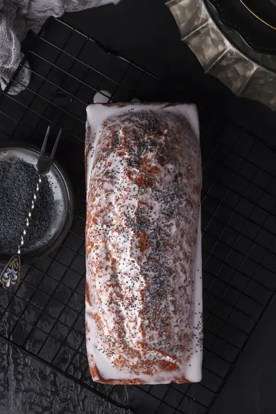 Torta Semente Papoula Recém Assada Bolo Com Fondant Assar Com — Fotografia de Stock