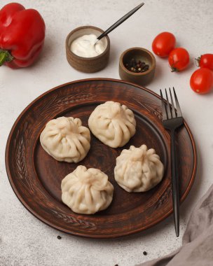 Yarı bitmiş ürünler. Mantı, khinkali, manti. Yeni yıl atmosferi