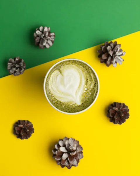 New year\'s coffee. Match with a drawing. Matcha new year\'s green