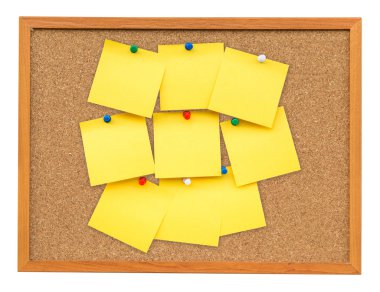 Sarı boş kayda göre izole kırpma beyazla Cork board 