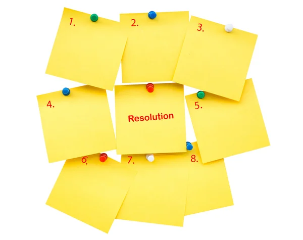 Sticky yellow blank note Resolution for New year on isolated wit — Stock Photo, Image