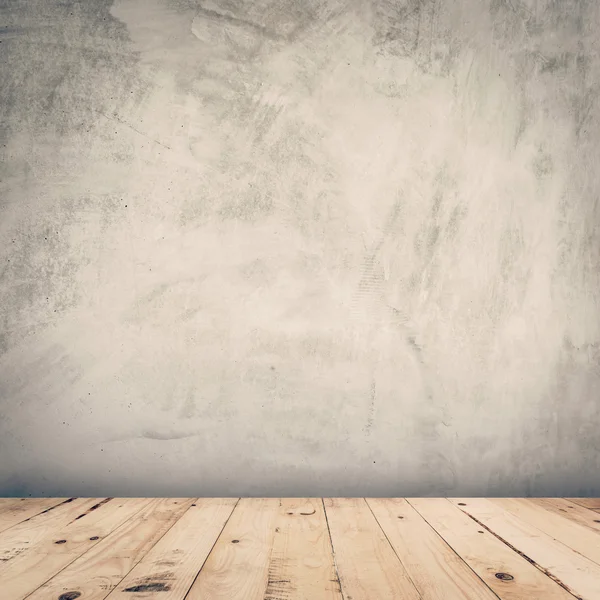 Empty cement wall and wood floor background with space — Stock Photo, Image