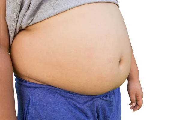 Boy fat and unhealthy on isolated white with clipping path. — Stock Photo, Image