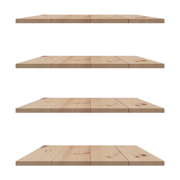 Dřevěné Police Stůl Izolované Bílém Pozadí Zobrazení Montáž Pro Produkt — Stock fotografie