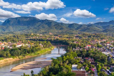 Yüksek Açı Manzarası Luang Prabang 'da güzel manzara, Laos.