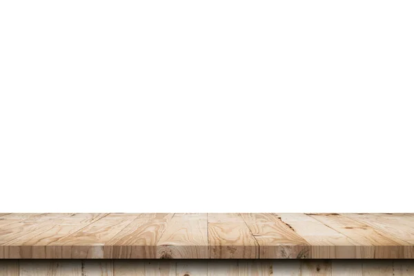 Prázdný Dřevěný Stůl Izolovat Bílé Pozadí Zobrazit Montáž Kopírovacím Prostorem — Stock fotografie