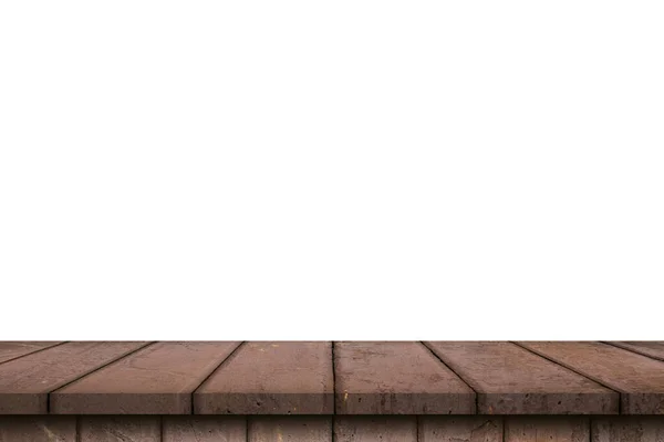 Leerer Holztisch Auf Isoliertem Weißem Hintergrund Und Displaymontage Mit Kopierraum — Stockfoto