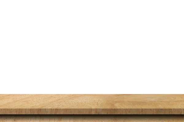 Пустой Деревянный Стол Изолированном Белом Фоне Отображение Монтажа Копировальным Местом — стоковое фото