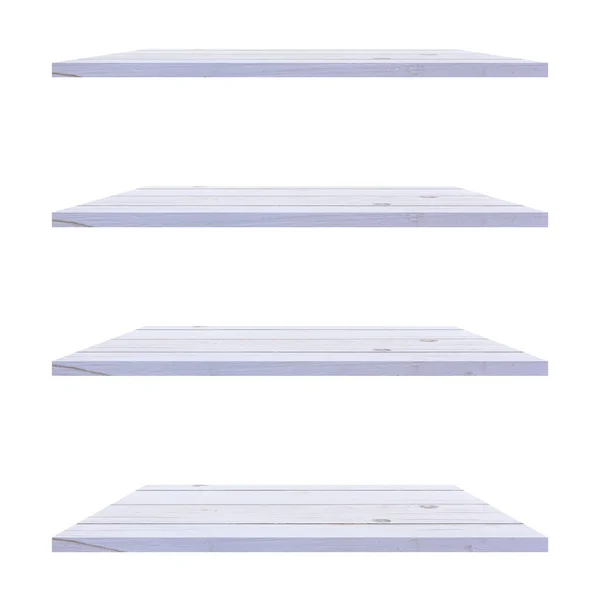 Wood Shelves Table Isolated White Background Display Montage Product — Stock Photo, Image