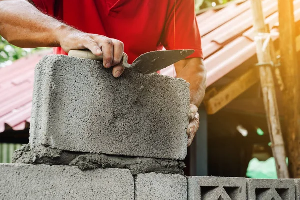 Albañil Hombre Trabajo Construir Para Construcción Casa — Foto de Stock