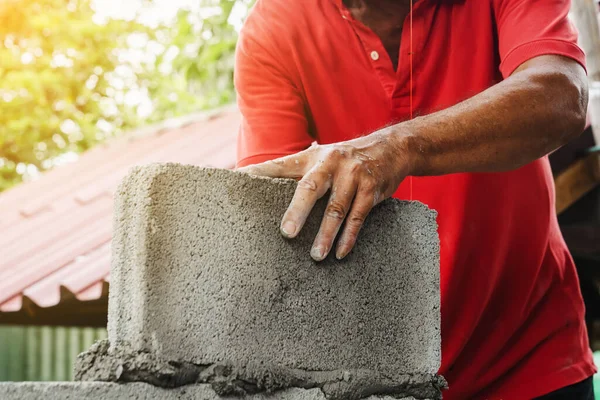 Albañil Hombre Trabajo Construir Para Construcción Casa — Foto de Stock