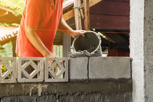 Movimiento Desenfoque Albañil Hombre Trabajando Construir Para Construcción Casa — Foto de Stock